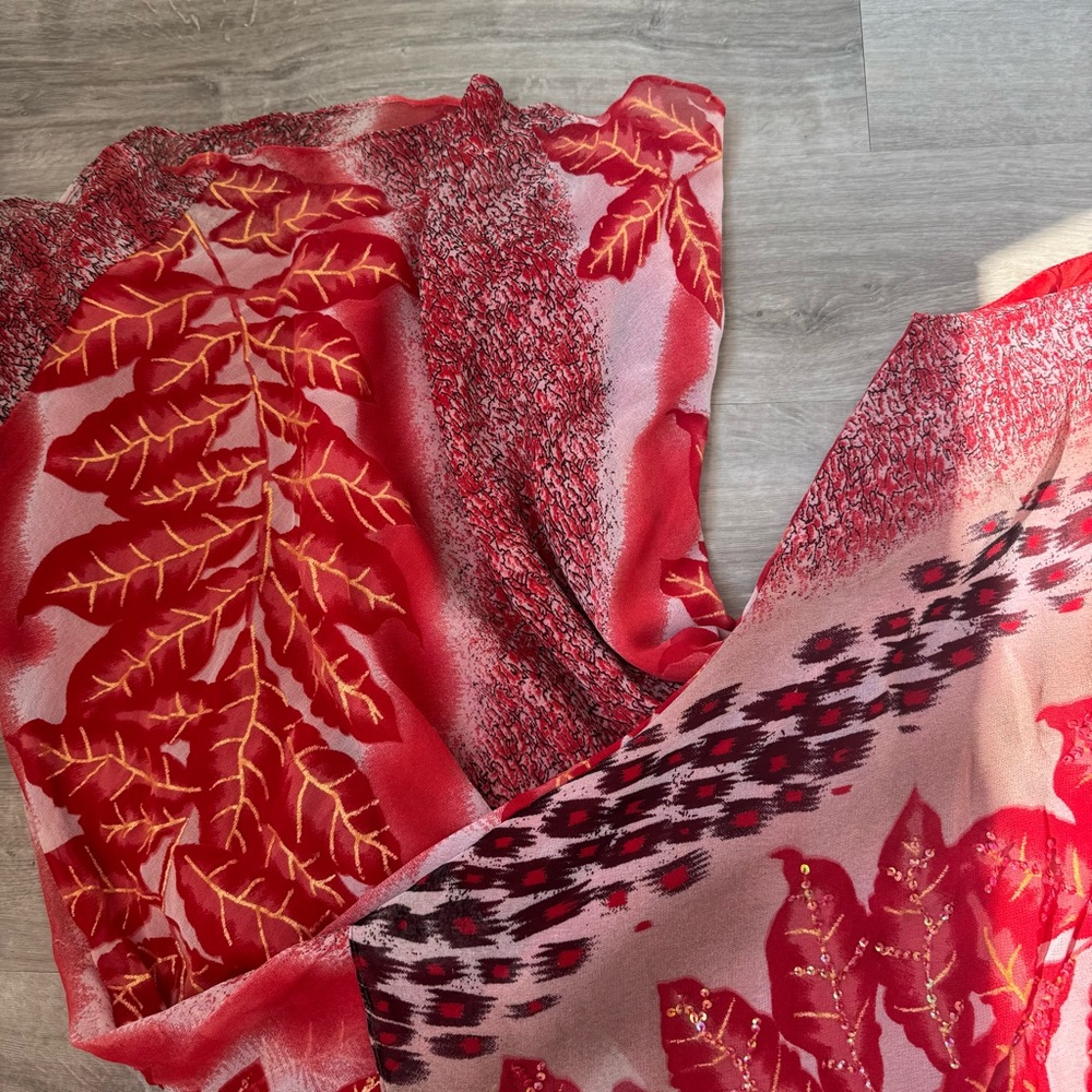 Red Leaf Print Slip Dress - Picture 3 of 5